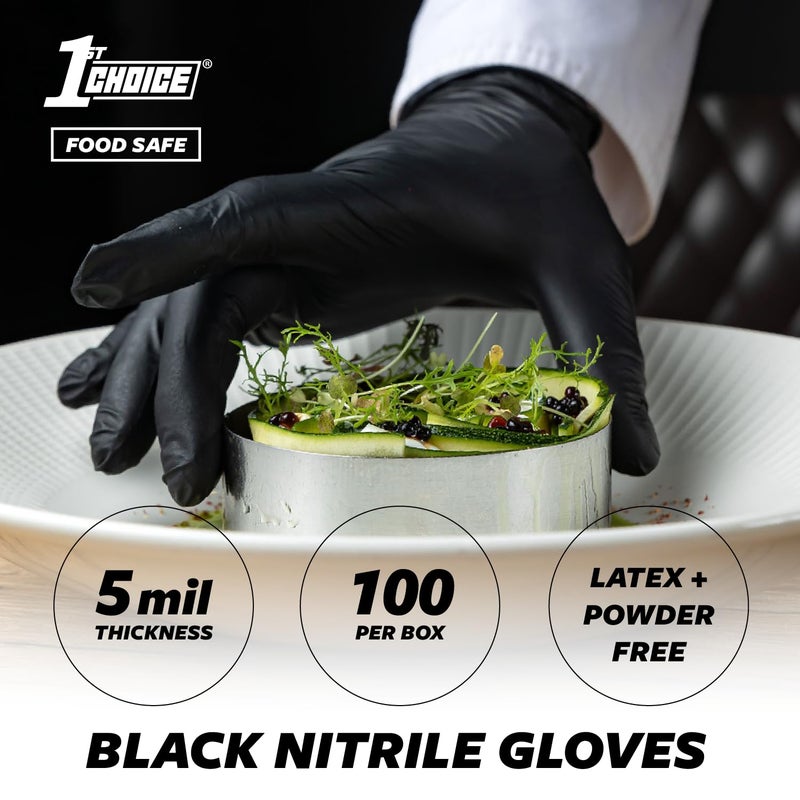 1st Choice Black Nitrile Gloves Disposable Latex-Free 5 Mil Textured for Cooking, Cleaning, Food Prep, Large, Box of 100 - Image 2